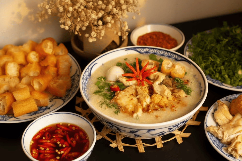 Thực khách có thể gọi thêm trứng cút và bánh quẩy ăn kèm cháo